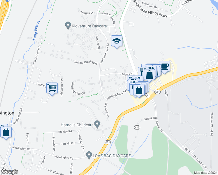 map of restaurants, bars, coffee shops, grocery stores, and more near 6609 Morning View Court in Alexandria