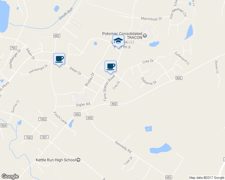 map of restaurants, bars, coffee shops, grocery stores, and more near 4701 Cray Drive in Warrenton