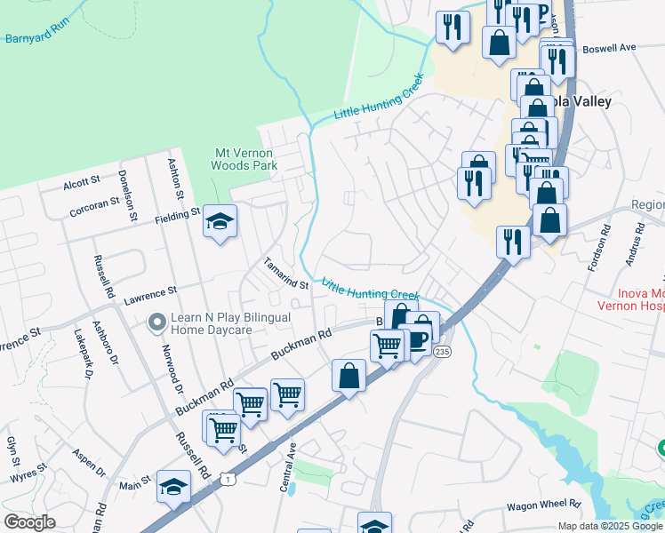 map of restaurants, bars, coffee shops, grocery stores, and more near 7995 Audubon Avenue in Alexandria