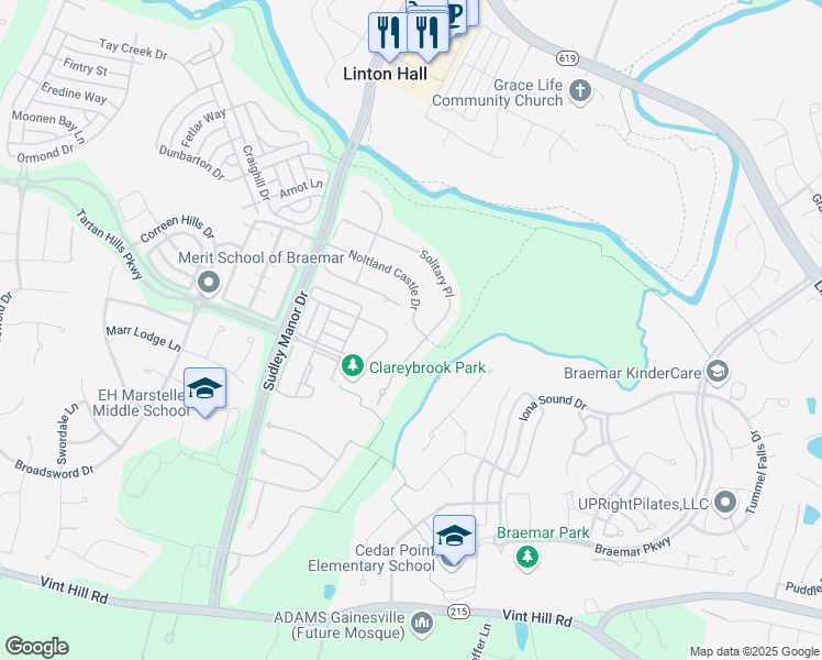 map of restaurants, bars, coffee shops, grocery stores, and more near 12872 Noltland Castle Drive in Bristow