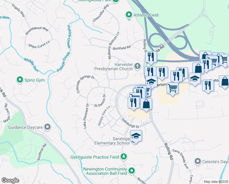 map of restaurants, bars, coffee shops, grocery stores, and more near 7910 Lake Pleasant Dr in Springfield