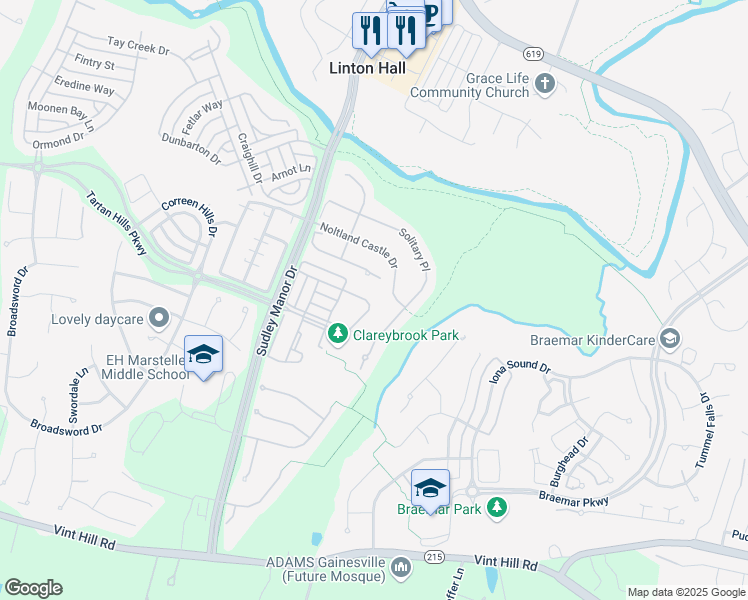 map of restaurants, bars, coffee shops, grocery stores, and more near 9789 Maitland Loop in Bristow