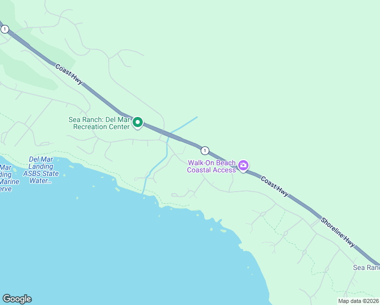 map of restaurants, bars, coffee shops, grocery stores, and more near 40410 Leeward Road in Sea Ranch