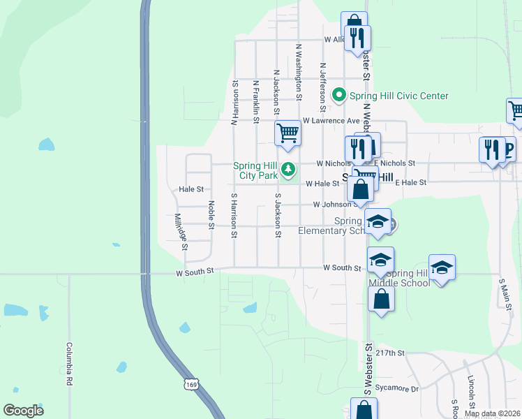 map of restaurants, bars, coffee shops, grocery stores, and more near in Spring Hill