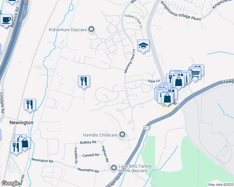 map of restaurants, bars, coffee shops, grocery stores, and more near 6611 Morning Ride Cir in Alexandria