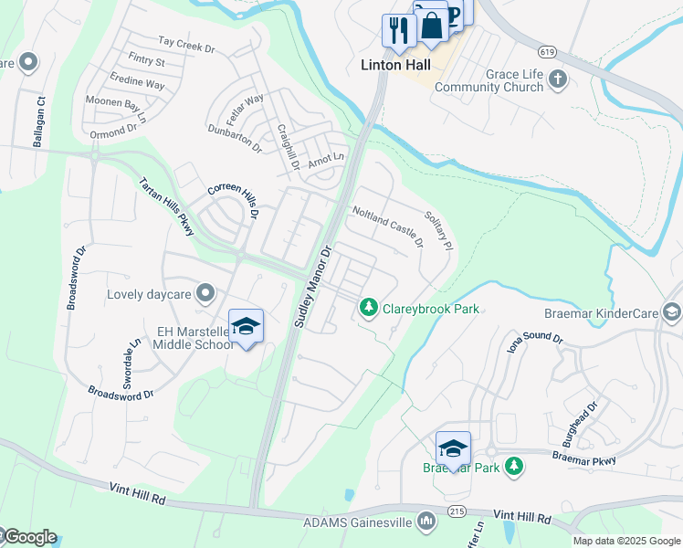 map of restaurants, bars, coffee shops, grocery stores, and more near 9890 Sounding Shore Lane in Bristow