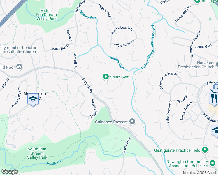 map of restaurants, bars, coffee shops, grocery stores, and more near 7941 Forest Path Way in Springfield