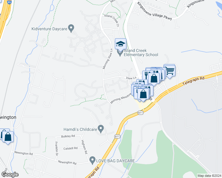 map of restaurants, bars, coffee shops, grocery stores, and more near 6632 Morning View Court in Alexandria