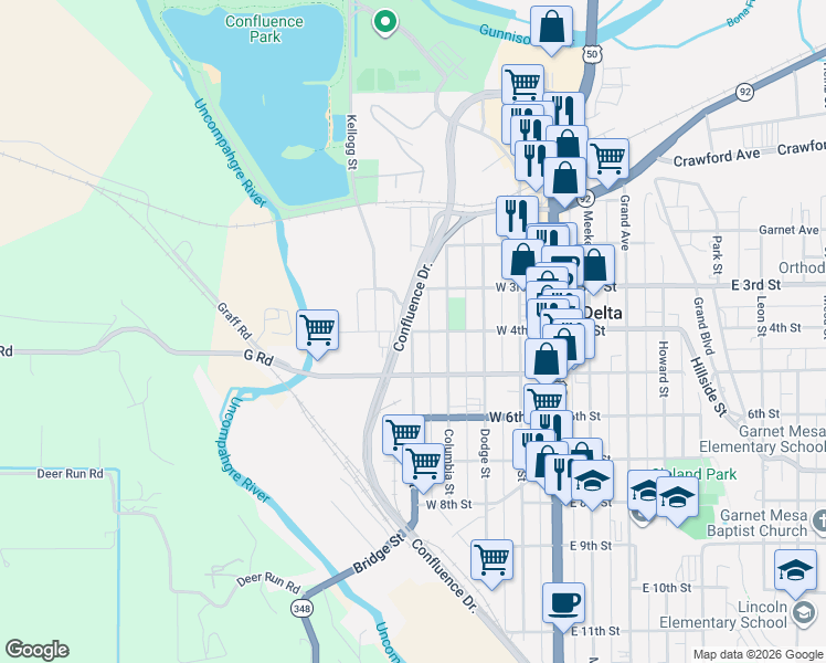 map of restaurants, bars, coffee shops, grocery stores, and more near 399 Silver St in Delta