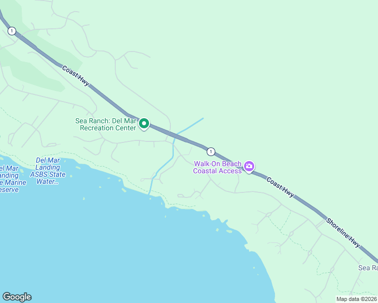 map of restaurants, bars, coffee shops, grocery stores, and more near 40410 Leeward Road in Sea Ranch