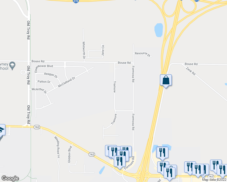 map of restaurants, bars, coffee shops, grocery stores, and more near 2253 Tramore in Troy