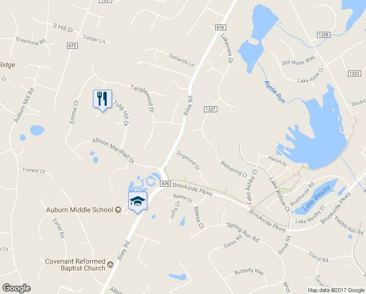 map of restaurants, bars, coffee shops, grocery stores, and more near 7167 Riley Road in Warrenton