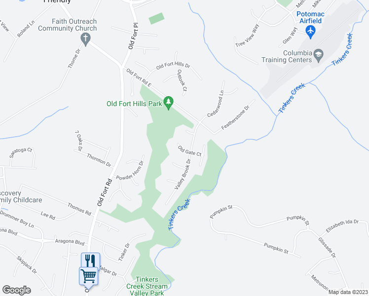 map of restaurants, bars, coffee shops, grocery stores, and more near 2308 Old Gate Court in Fort Washington