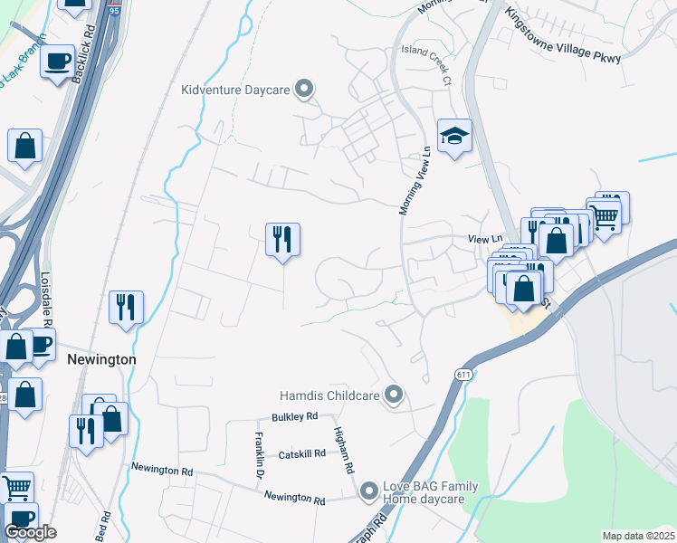 map of restaurants, bars, coffee shops, grocery stores, and more near 7905 Morning Ride Court in Alexandria