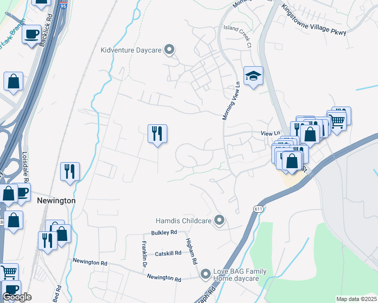 map of restaurants, bars, coffee shops, grocery stores, and more near 7905 Morning Ride Court in Alexandria