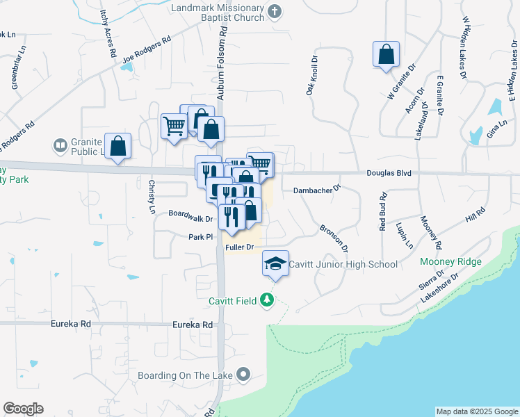 map of restaurants, bars, coffee shops, grocery stores, and more near 8639 Auburn Folsom Road in Granite Bay