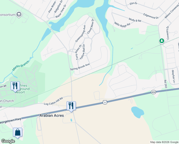 map of restaurants, bars, coffee shops, grocery stores, and more near 34483 Spring Brook Avenue in Lewes