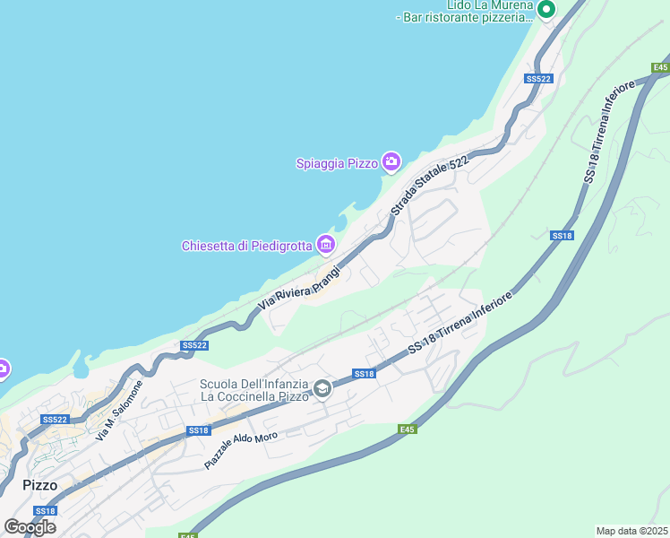 map of restaurants, bars, coffee shops, grocery stores, and more near 120 Via Riviera Prangi in Pizzo