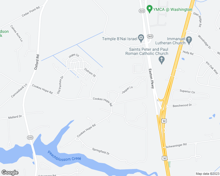 map of restaurants, bars, coffee shops, grocery stores, and more near 28820 Jasper Lane in Easton
