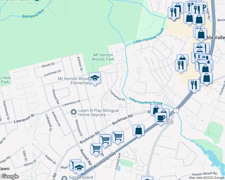 map of restaurants, bars, coffee shops, grocery stores, and more near 3807 Laramie Place in Alexandria