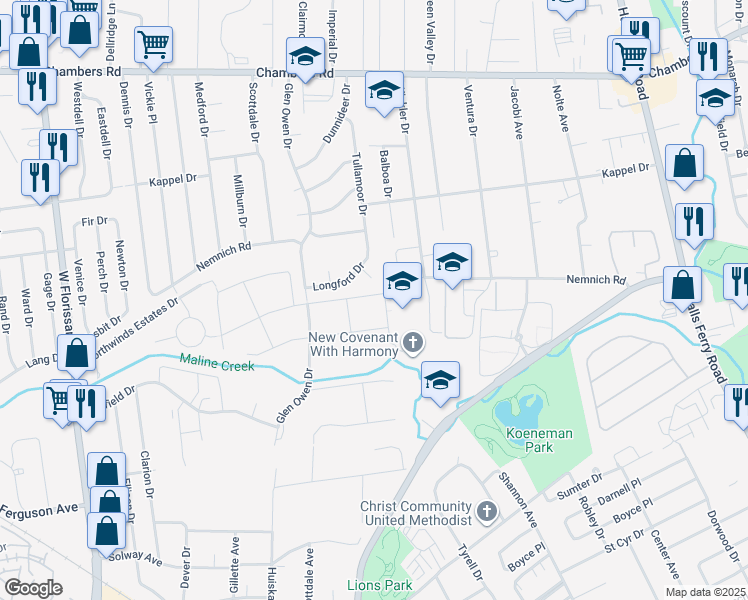 map of restaurants, bars, coffee shops, grocery stores, and more near 1866 Exuma Drive in St. Louis