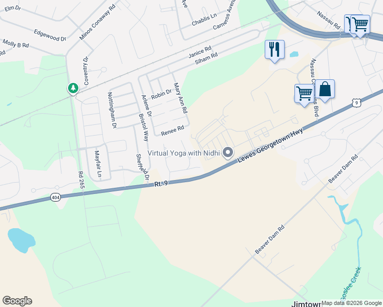 map of restaurants, bars, coffee shops, grocery stores, and more near 17933 Windward Drive in Lewes