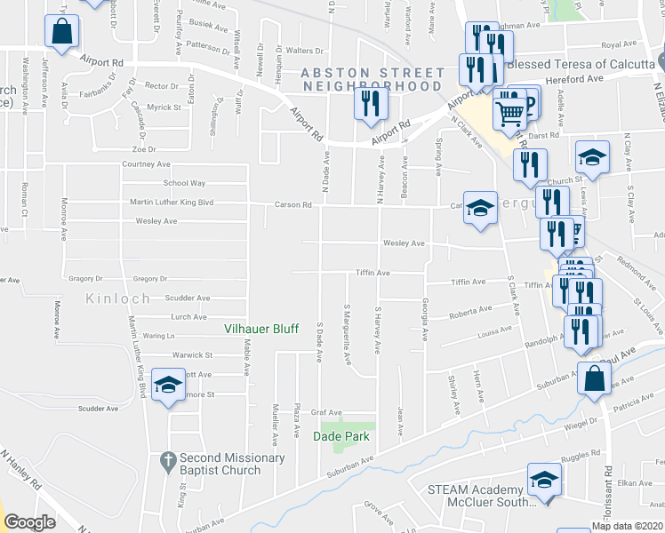 map of restaurants, bars, coffee shops, grocery stores, and more near 715 Tiffin Avenue in Ferguson
