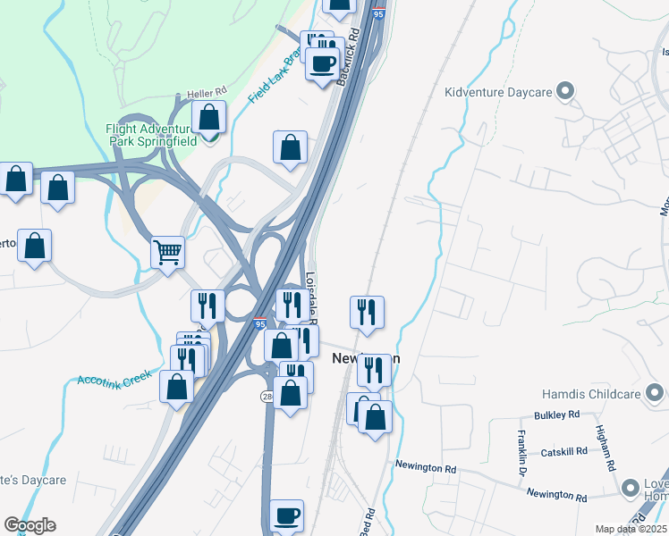map of restaurants, bars, coffee shops, grocery stores, and more near 7961 Loisdale Road in Springfield