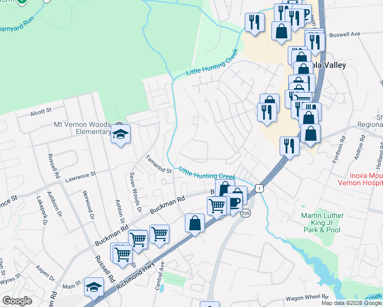 map of restaurants, bars, coffee shops, grocery stores, and more near 7994 Audubon Avenue in Alexandria