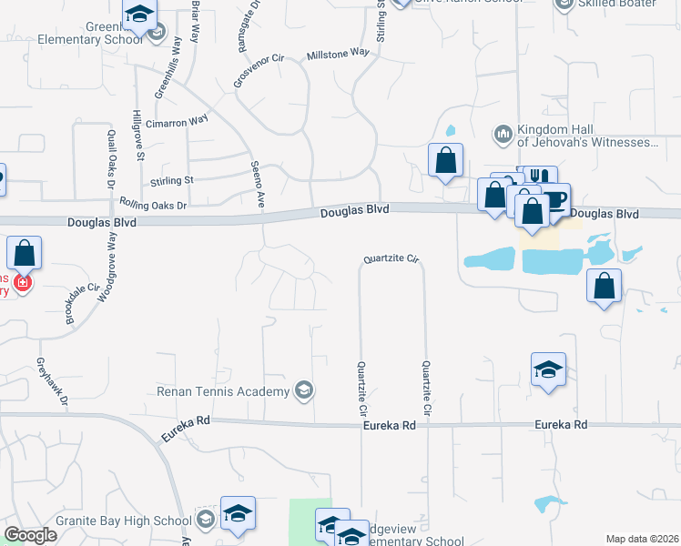 map of restaurants, bars, coffee shops, grocery stores, and more near 8403 Quartzite Circle in Granite Bay