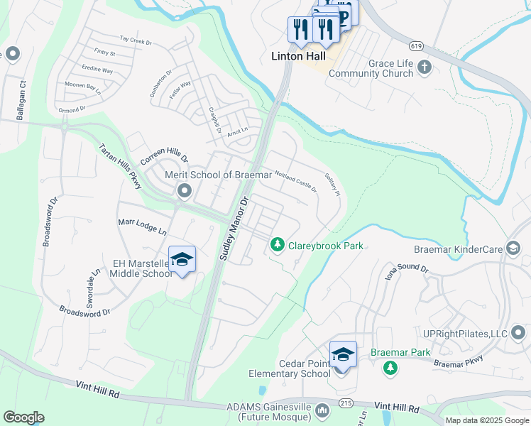 map of restaurants, bars, coffee shops, grocery stores, and more near 12768 Brewland Way in Bristow