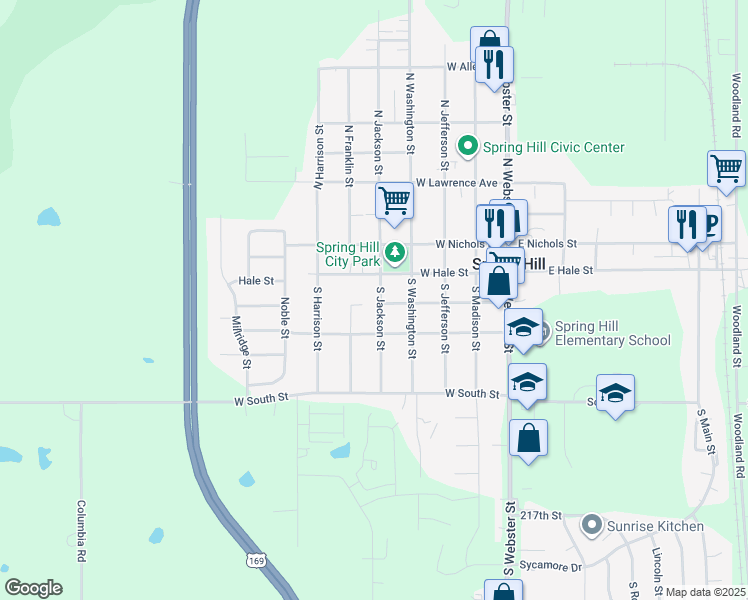 map of restaurants, bars, coffee shops, grocery stores, and more near in Spring Hill