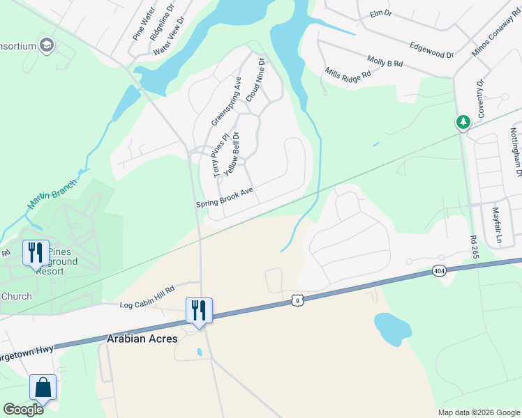 map of restaurants, bars, coffee shops, grocery stores, and more near 34483 Spring Brook Avenue in Lewes