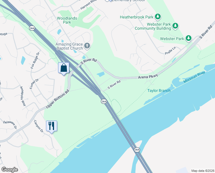 map of restaurants, bars, coffee shops, grocery stores, and more near 2817 South River Road in Saint Charles