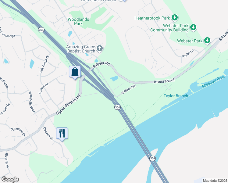 map of restaurants, bars, coffee shops, grocery stores, and more near 2828 Mulberry Lane in Saint Charles