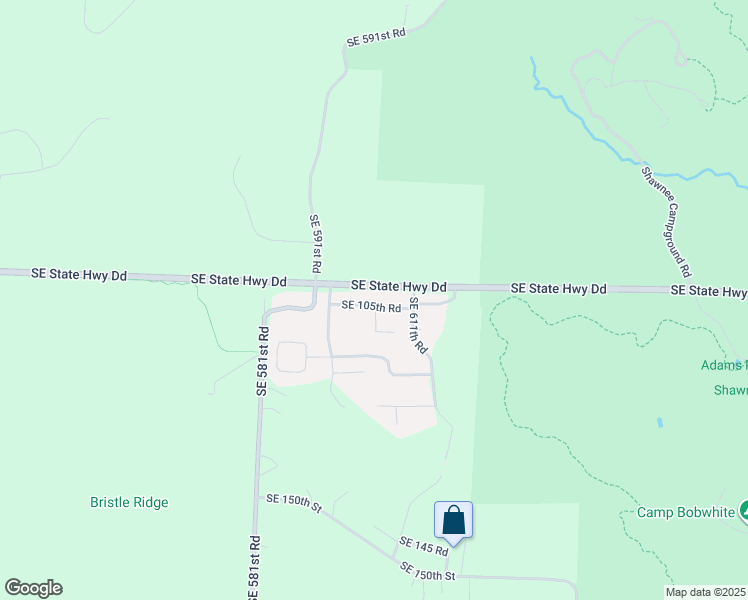 map of restaurants, bars, coffee shops, grocery stores, and more near 599 Southeast 105th Road in Warrensburg