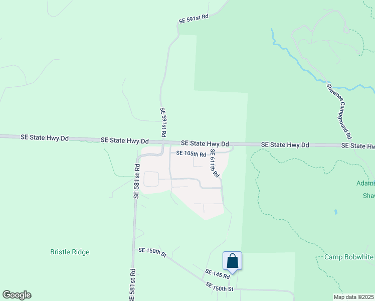 map of restaurants, bars, coffee shops, grocery stores, and more near 599 Southeast 105th Road in Warrensburg