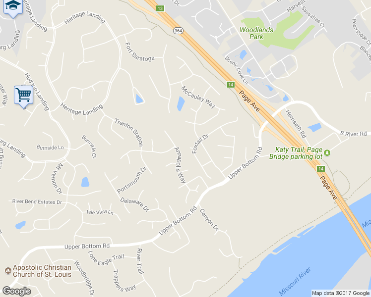 map of restaurants, bars, coffee shops, grocery stores, and more near 4 Foxtail Court in Saint Charles