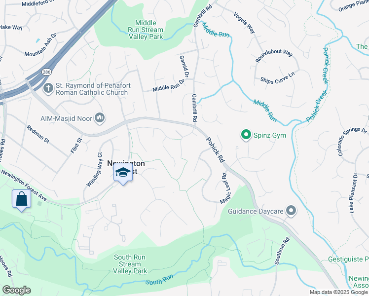map of restaurants, bars, coffee shops, grocery stores, and more near 7943 Gambrill Court in Springfield