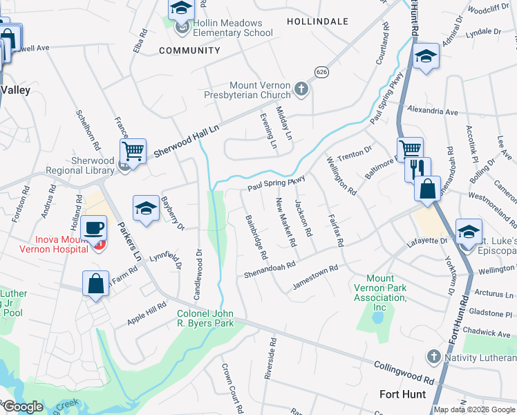 map of restaurants, bars, coffee shops, grocery stores, and more near 7916 New Orleans Drive in Alexandria