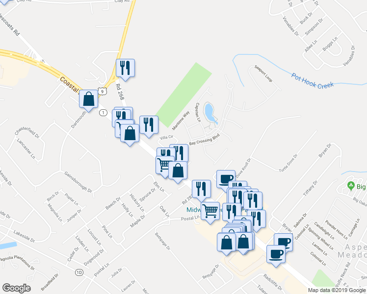 map of restaurants, bars, coffee shops, grocery stores, and more near 34646 Bay Crossing Boulevard in Lewes