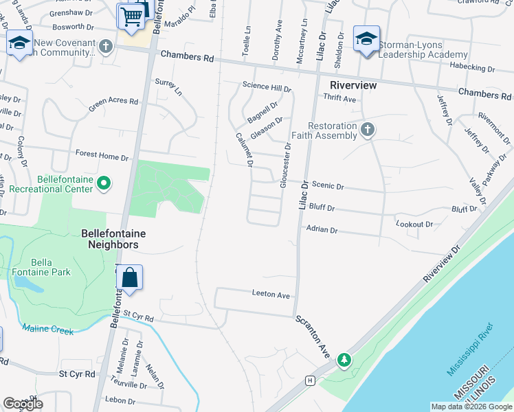 map of restaurants, bars, coffee shops, grocery stores, and more near 627 Marshfield Drive in St. Louis