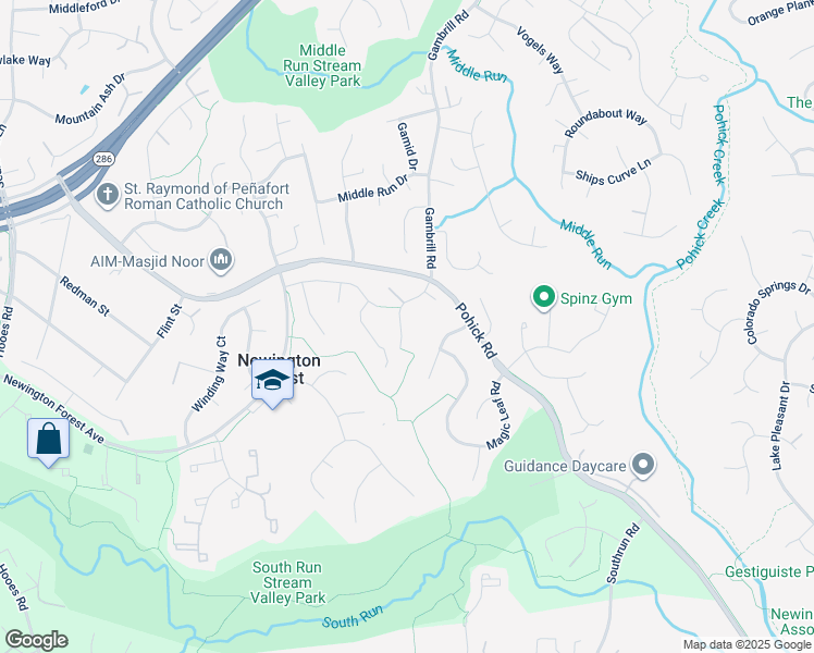 map of restaurants, bars, coffee shops, grocery stores, and more near 7943 Gambrill Court in Springfield