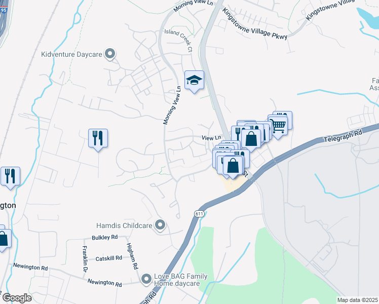 map of restaurants, bars, coffee shops, grocery stores, and more near 6561 Old Carriage Lane in Alexandria