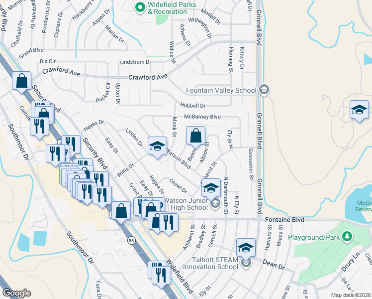 map of restaurants, bars, coffee shops, grocery stores, and more near 37 Landoe Lane in Colorado Springs