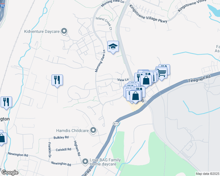 map of restaurants, bars, coffee shops, grocery stores, and more near 6561 Old Carriage Lane in Alexandria