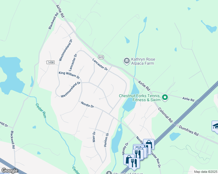 map of restaurants, bars, coffee shops, grocery stores, and more near 7150 Spotsylvania Street in Warrenton