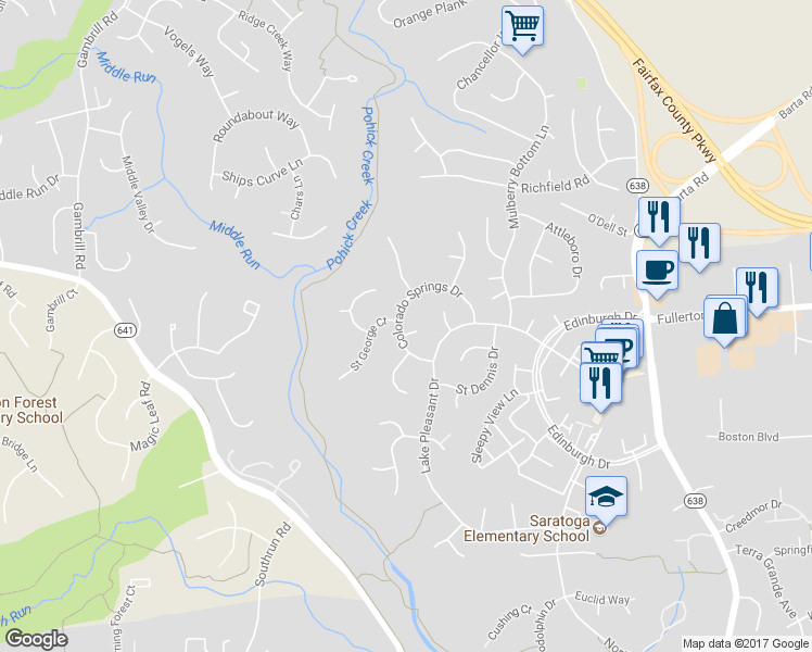 map of restaurants, bars, coffee shops, grocery stores, and more near 8006 Rivermont Court in Springfield
