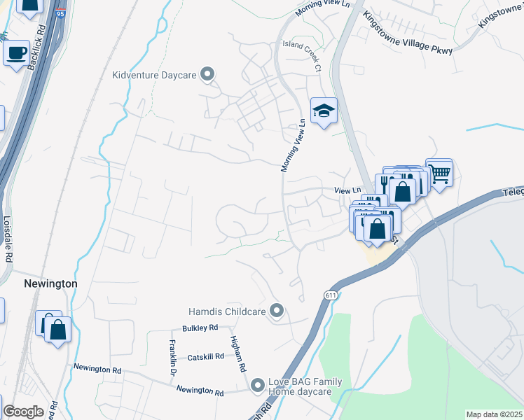map of restaurants, bars, coffee shops, grocery stores, and more near 6612 Morning Ride Circle in Alexandria