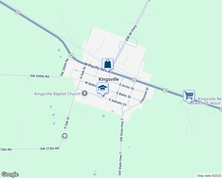 map of restaurants, bars, coffee shops, grocery stores, and more near 104 East Baltic Street in Kingsville